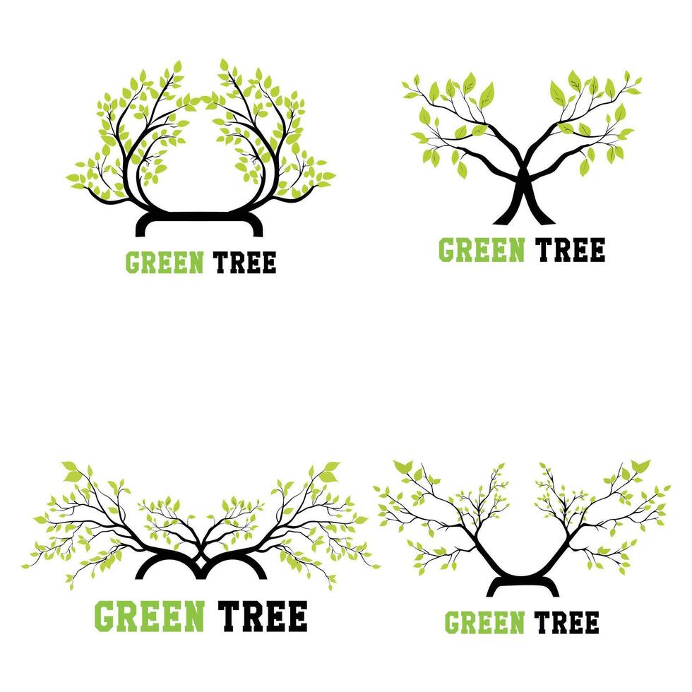 Colletion of Flowing Abstract Tree Logo Design Inspired by Bonsai Art vector