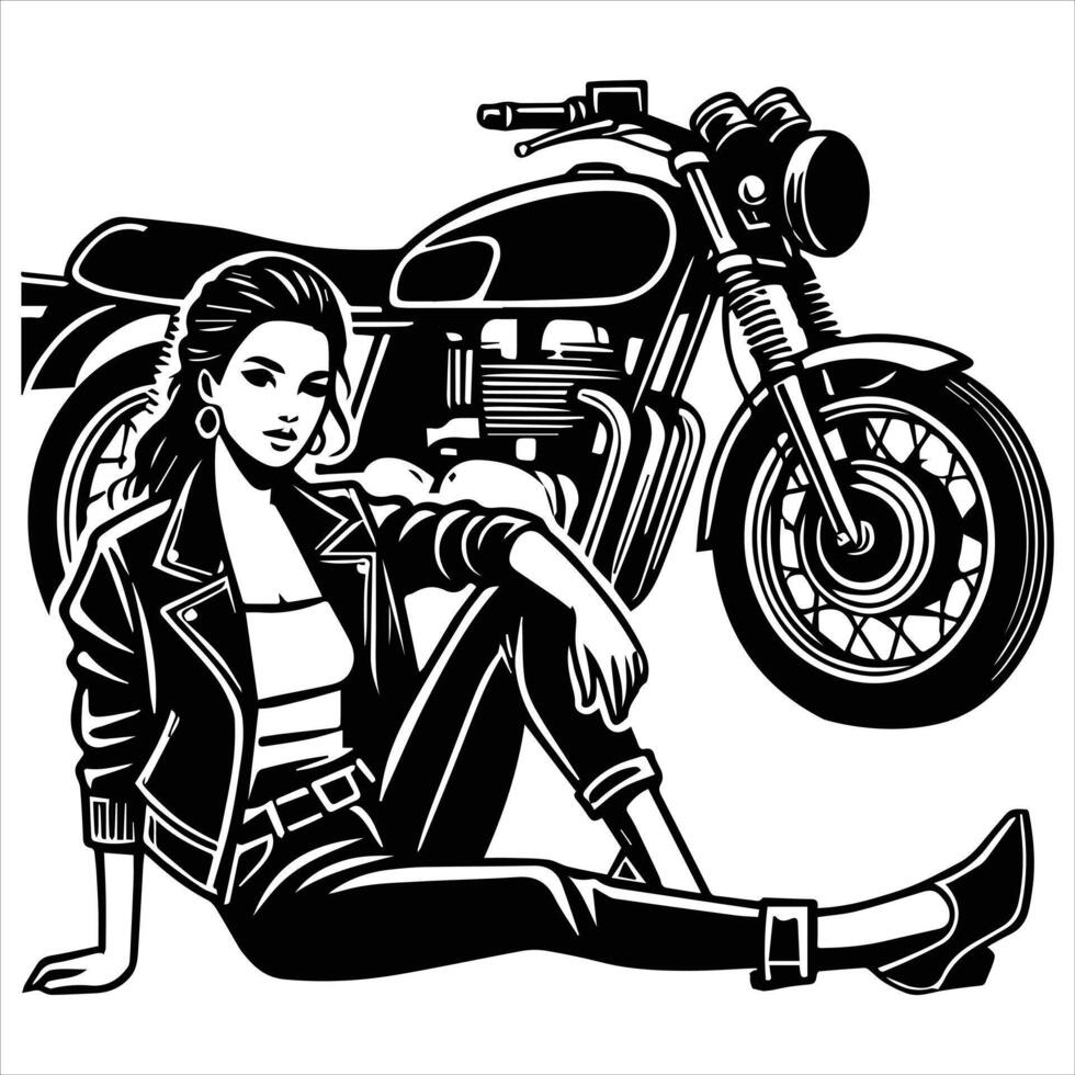Motorcycle lady Biker Scene Illustration vector
