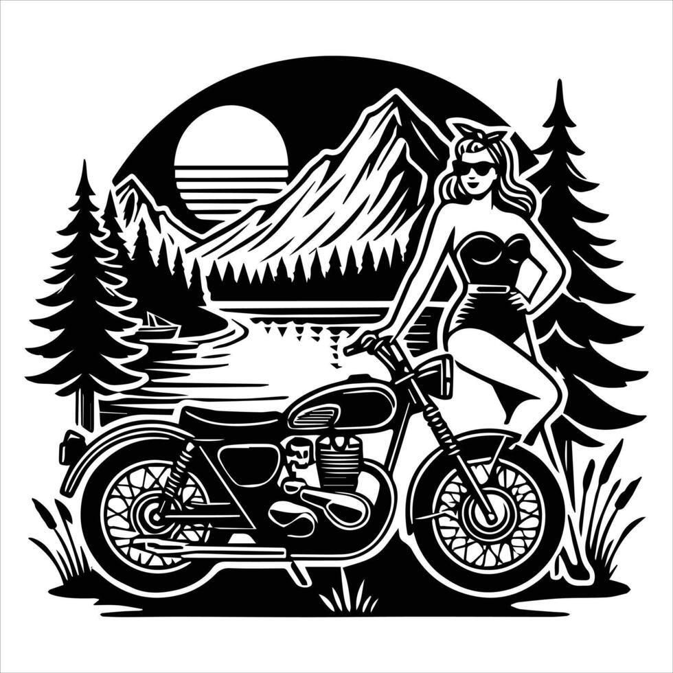 Unique Adventure Motorcycle Scene for Biker Clipart Design vector