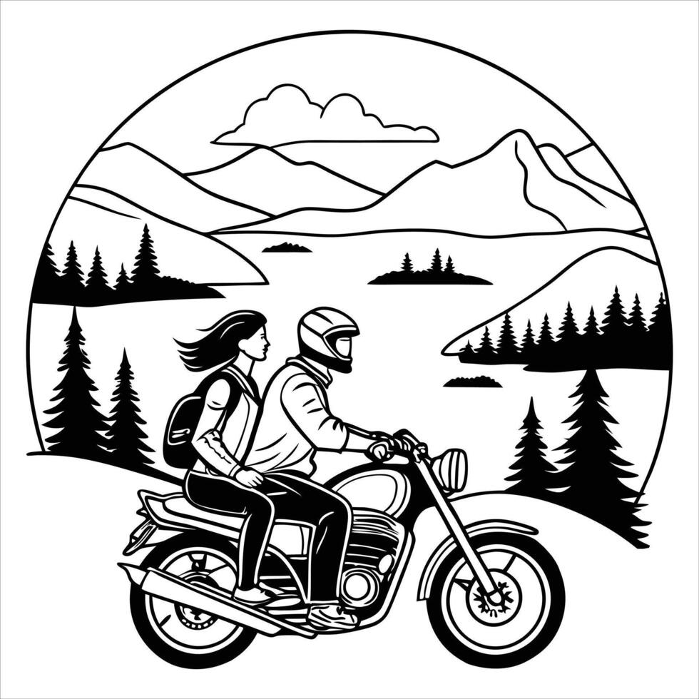 Adventure Motorcycle Biker Scene Illustration vector