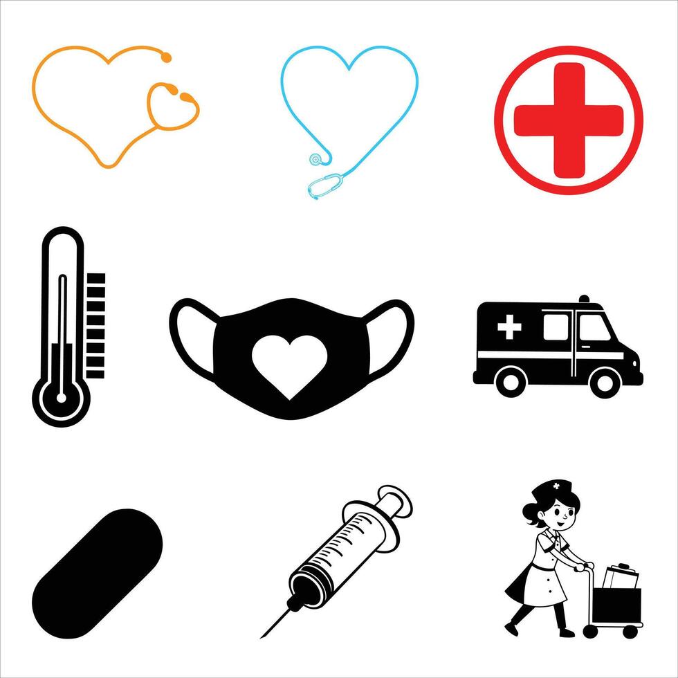 Collection of Detailed Nursing Healthcare Tools Illustration vector