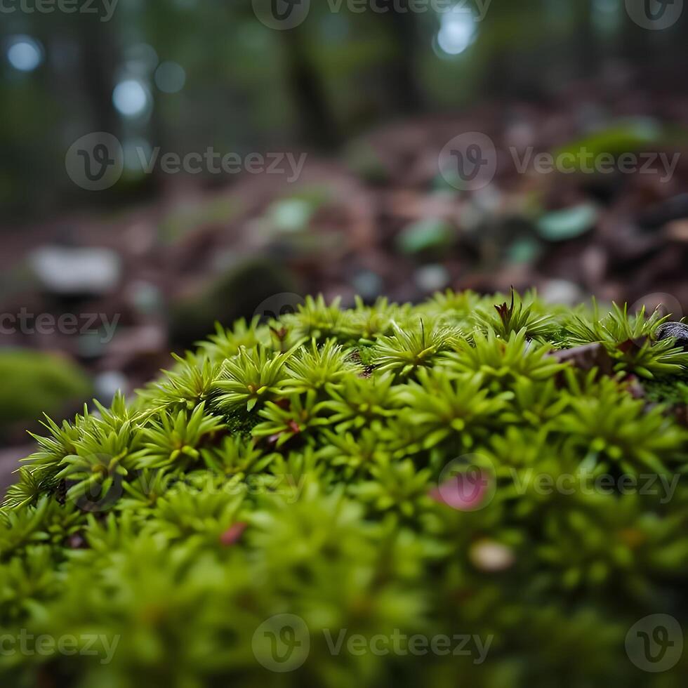 A close up of a green mossy plant in the woods photo