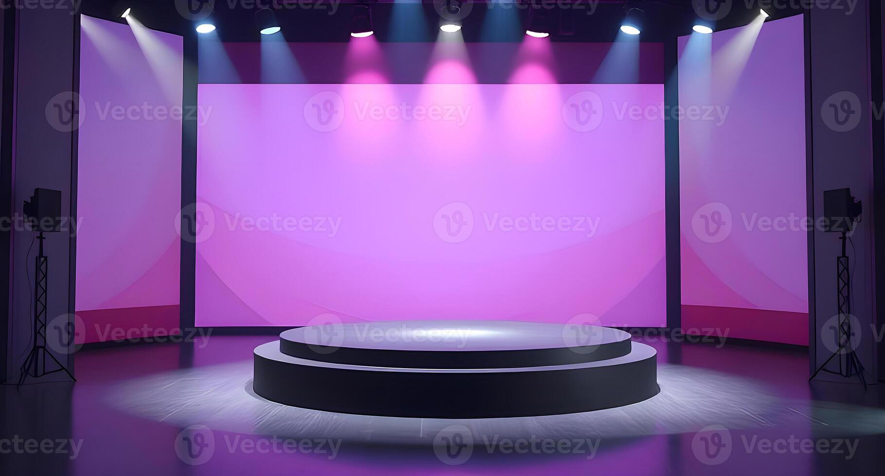 Stage with spotlight and stage lights photo