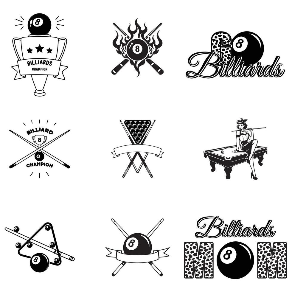 Collection of Billiard Ball and Pool Cue Design Artwork vector