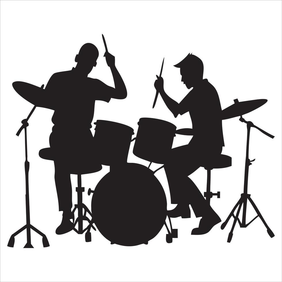 Silhouette of Drummer with Drums in Art vector