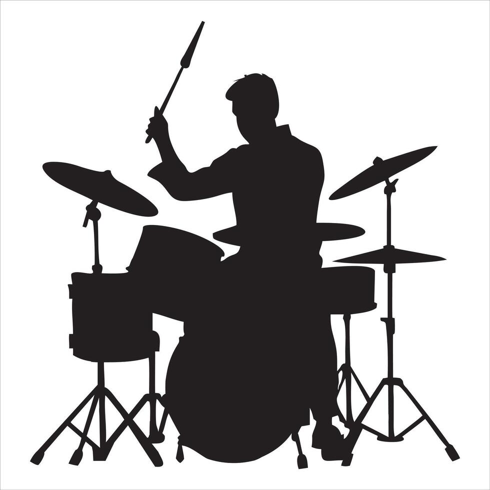 Dynamic Drummer with Drums Silhouette Illustration vector