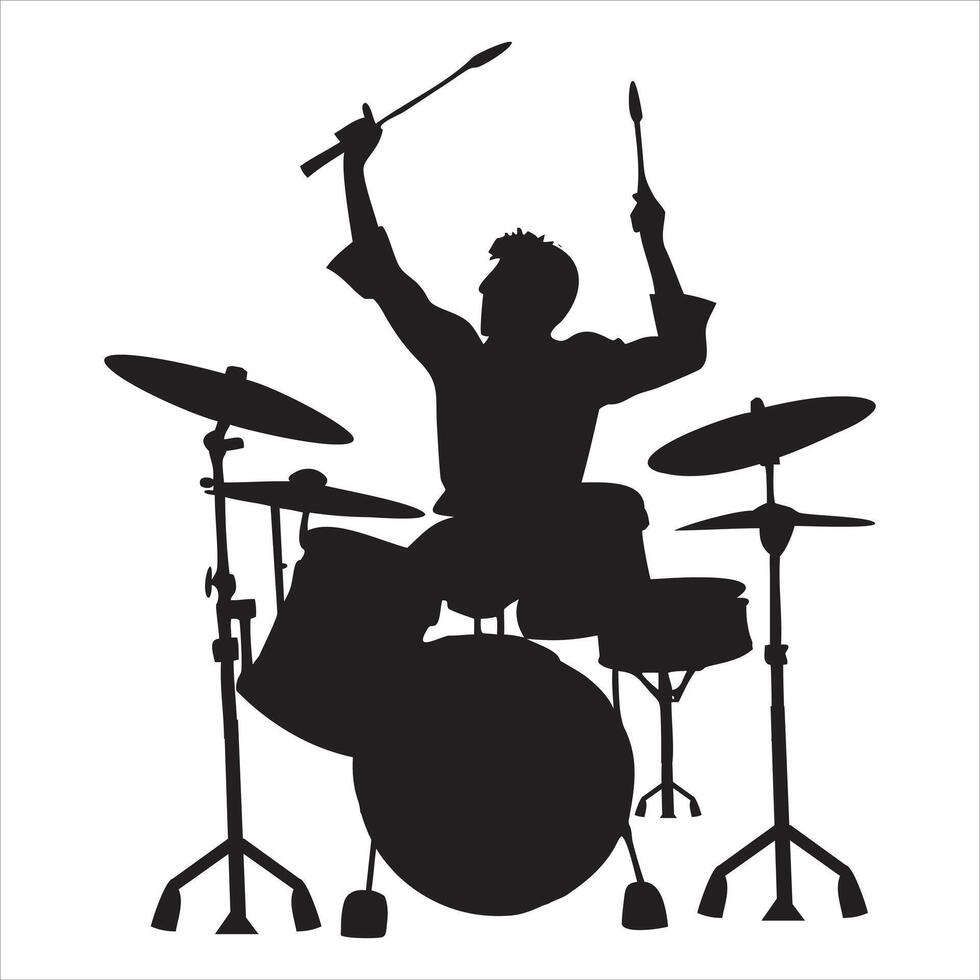 Rock Musician Drummer with Drum Kit Graphic Design vector