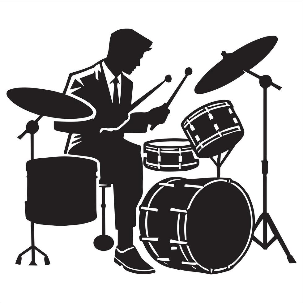 Silhouette Drummer with Drums in Rock Illustration vector