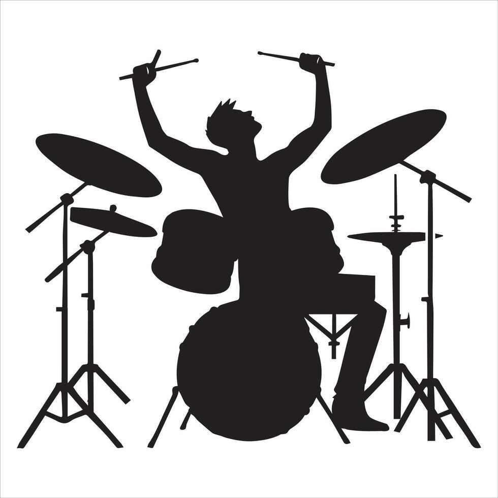 Musician with Drums Silhouette Rock Design Artwork vector