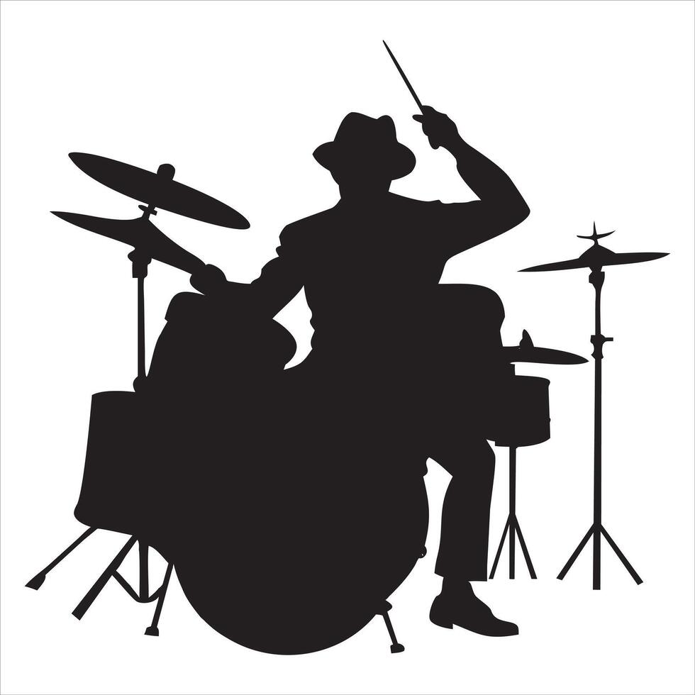 Design of Drummer with Drum Kit Silhouette vector