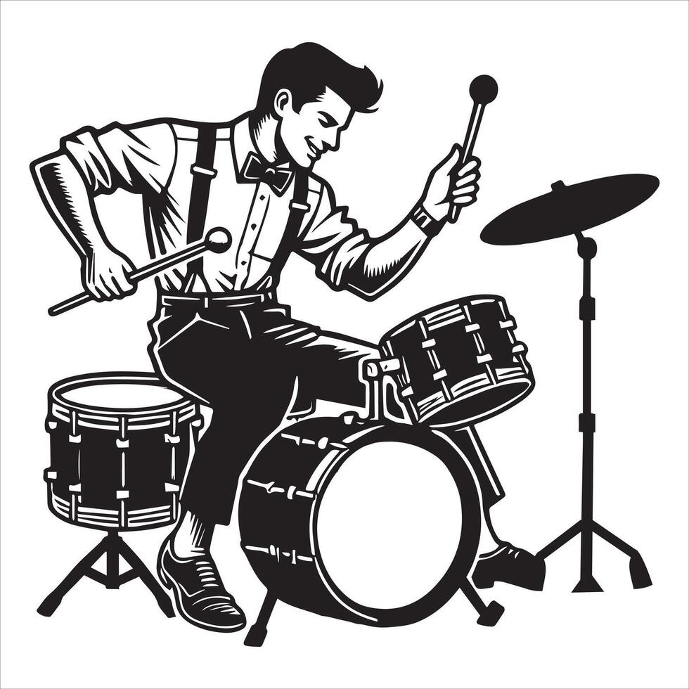 Dynamic Musician Drummer in Stage Performance Silhouette vector