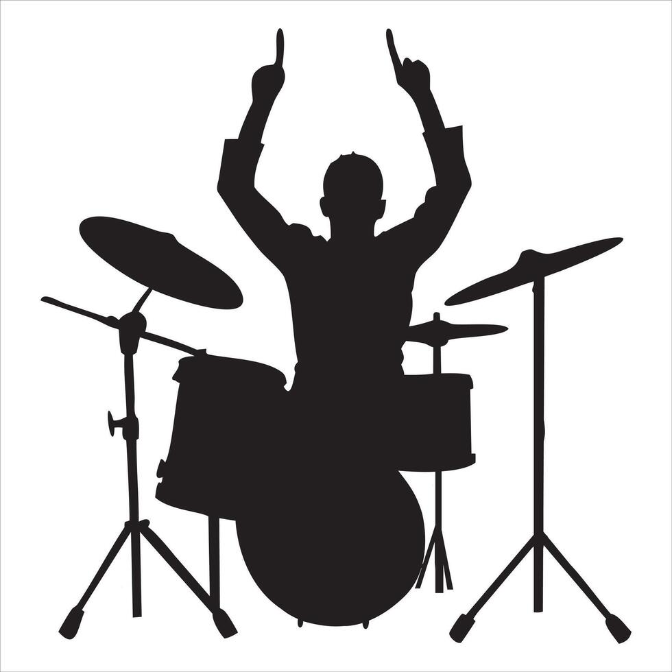 Drummer Artist on Stage with Drums Silhouette Artwork vector