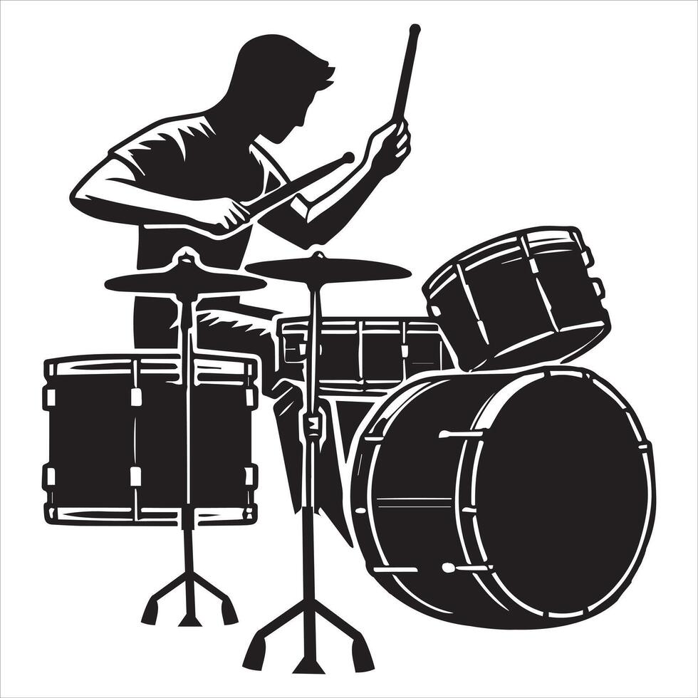 Silhouette of Drummer with Drums in Live Music Performance vector