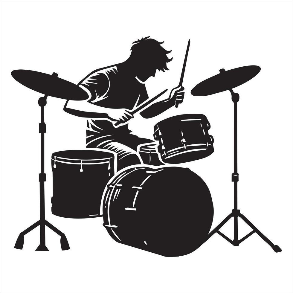 Stage Performance of Drummer with Drum Kit in Illustration vector