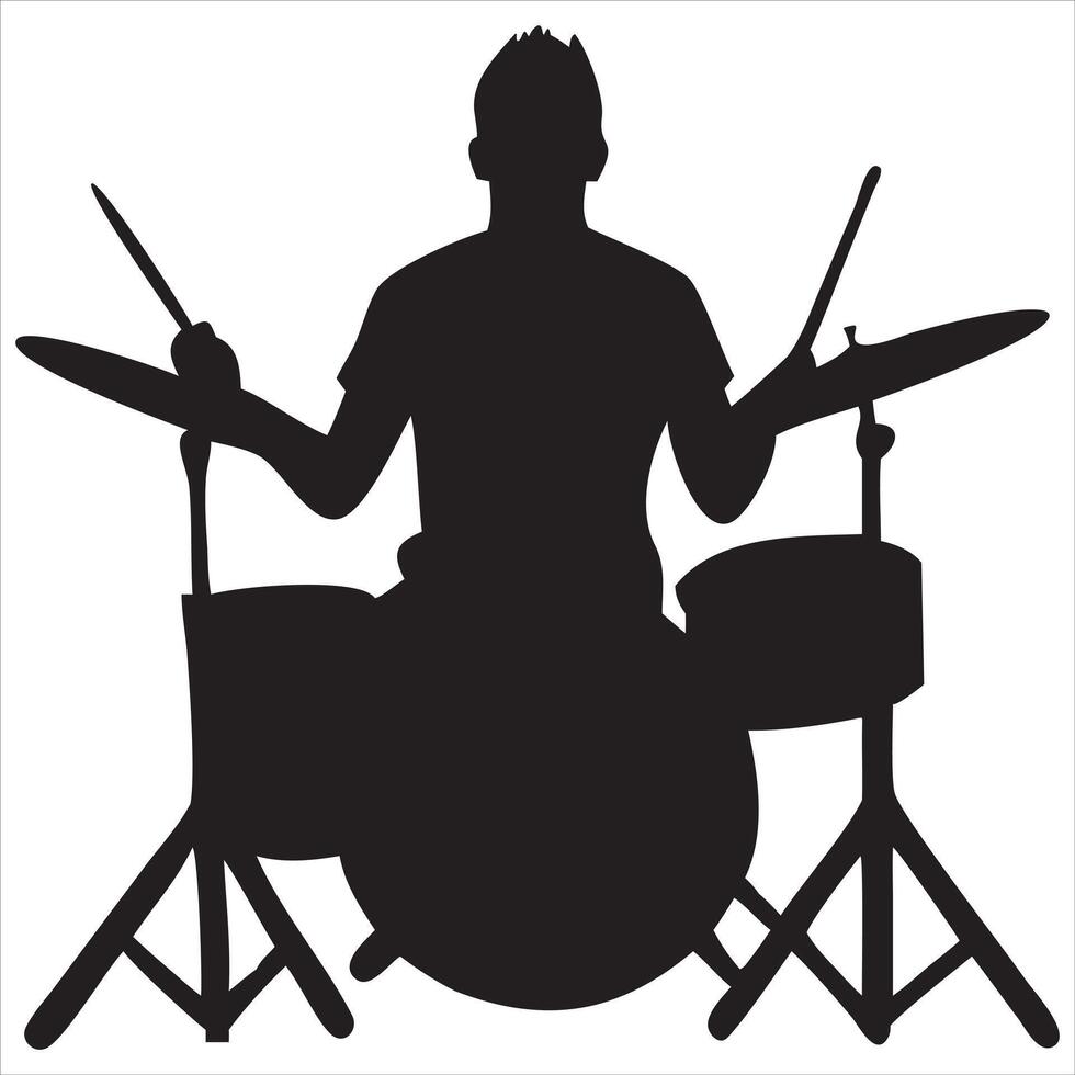 Stage Performance Illustration with Drummer and Drums Silhouette vector