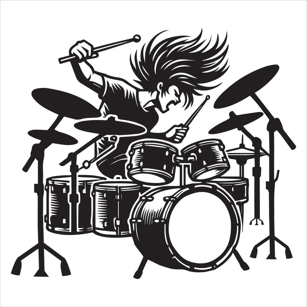 Silhouette of Drummer in Stage Performance Art Design vector