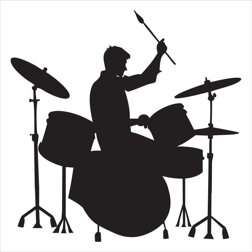 Musician Artist Performing on Stage with Drum Set Silhouette vector