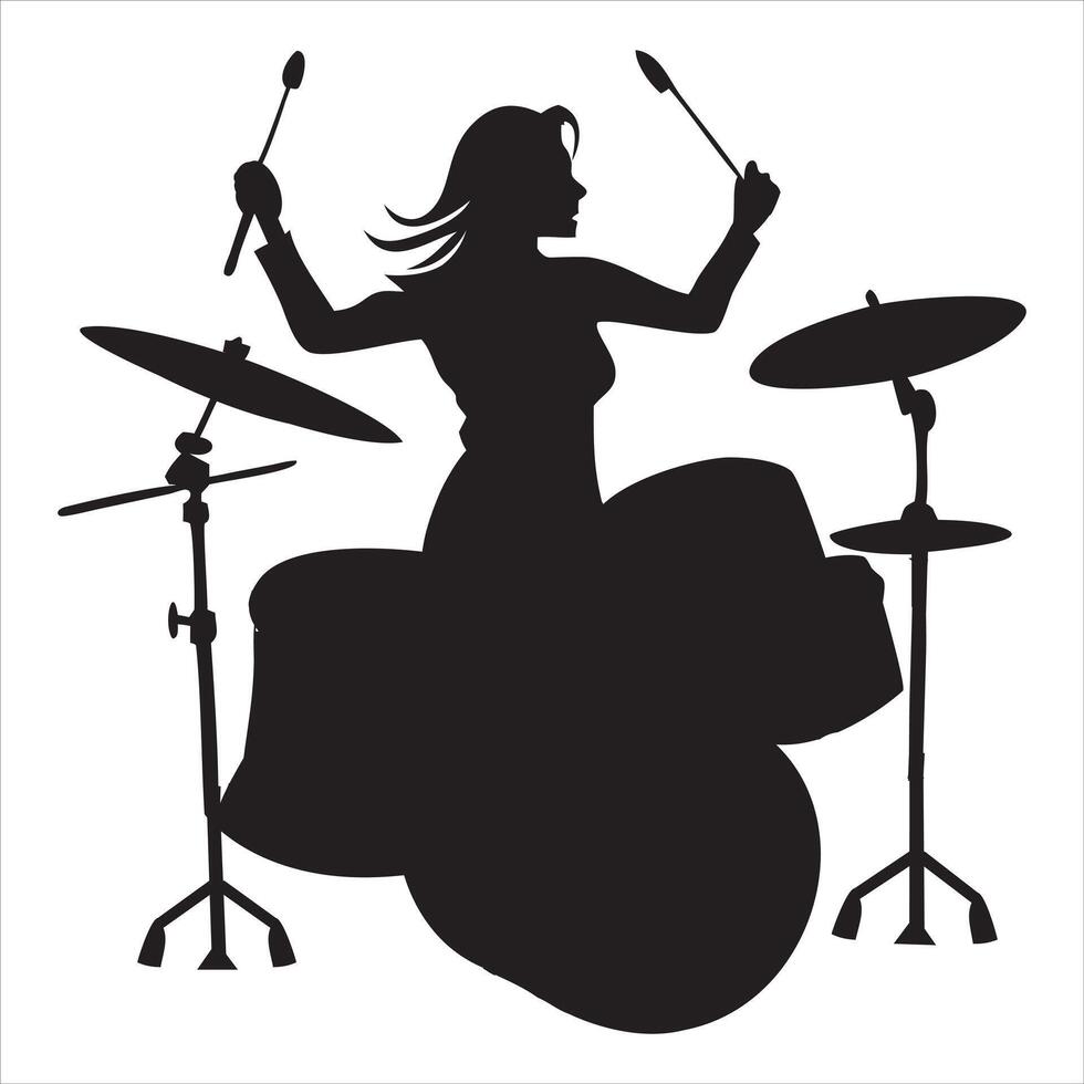 Drummer Performing with Drums Silhouette in Artistic Design vector
