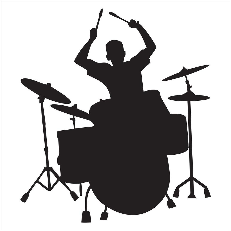 Drummer Stage Performance Silhouette with Musical Instrument vector