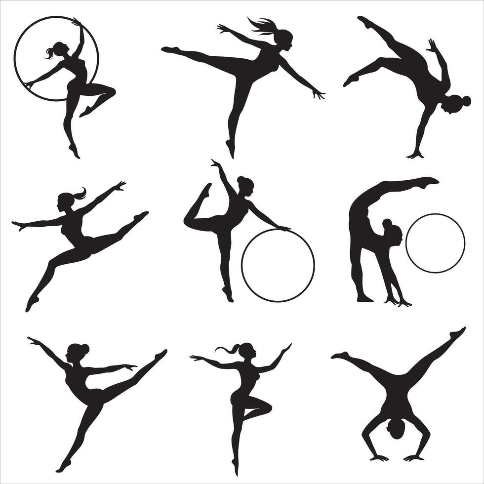 gymnastics girl silhouette, gymnastic illustration, exercise clipart design bundle vector