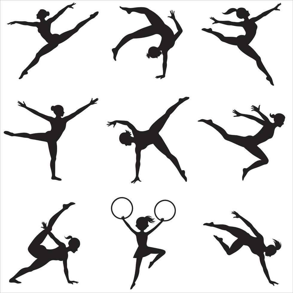 Artistic Gymnast Girl Art Design for Gymnastic Clipart Bundle vector