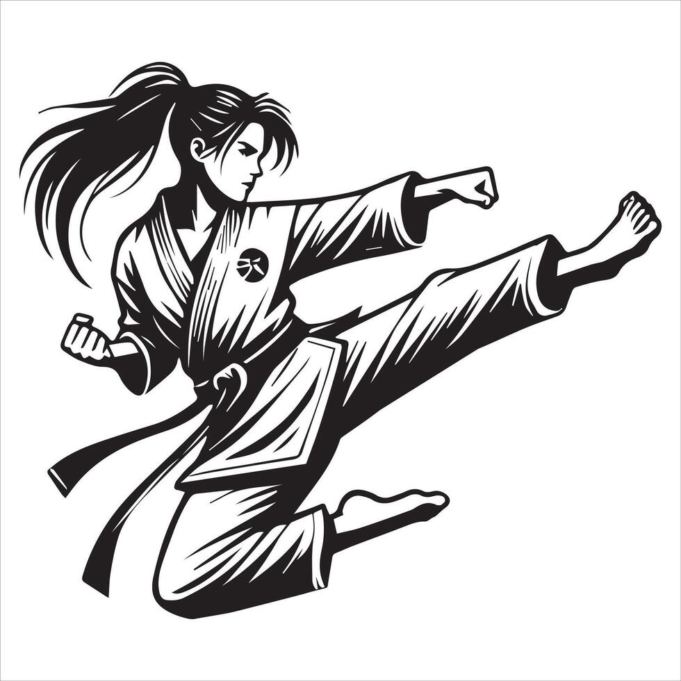 Taekwondo Girl with Powerful Kick Action vector
