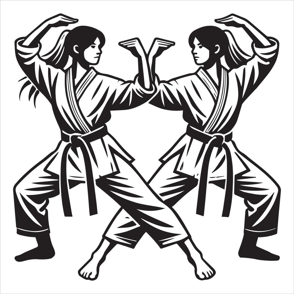 Taekwondo Girl Silhouette in Motion Design vector