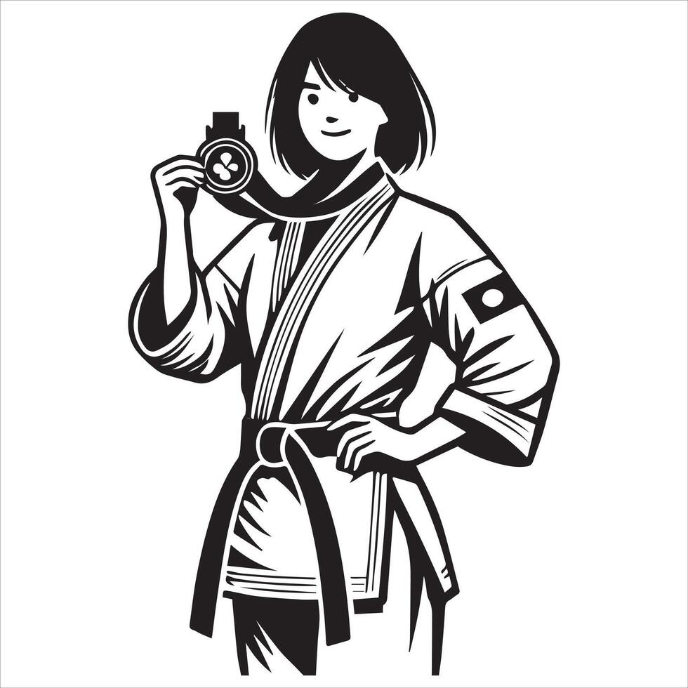 Karate Girl Performing a Spinning Kick vector