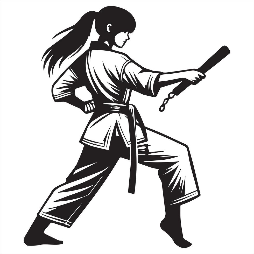 Karate Girl in Dynamic Martial Arts Pose vector