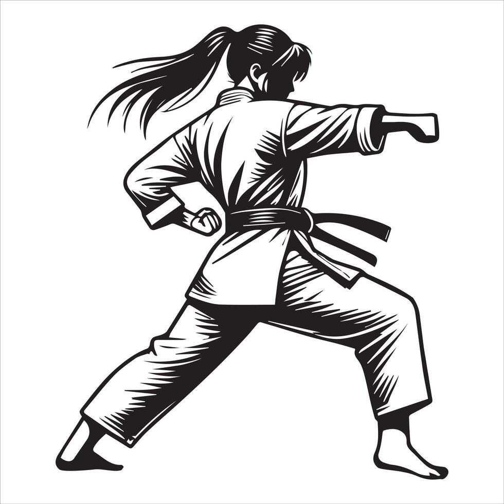 Taekwondo Girl Showing Kick and Precision vector