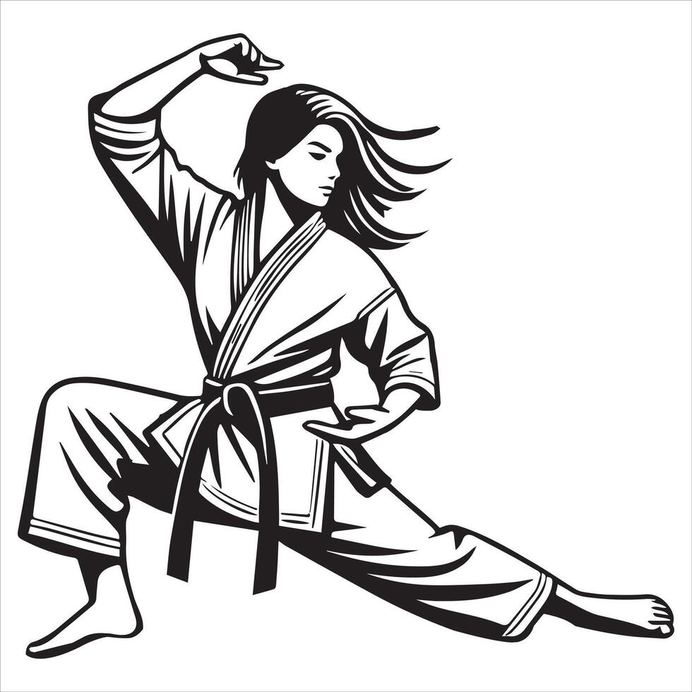 Karate Girl in Battle Pose Illustration vector