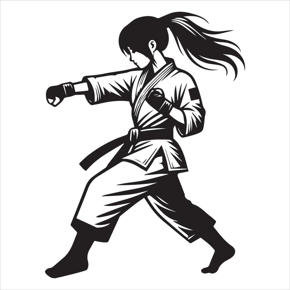 Karate Girl Practicing Martial Arts Techniques vector