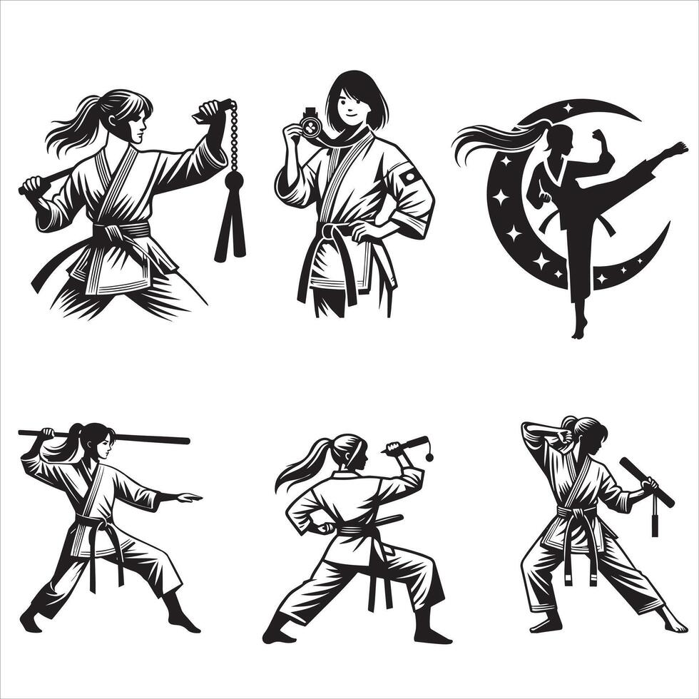 Taekwondo Martial Art Karate Girl Artwork Design Bundle vector