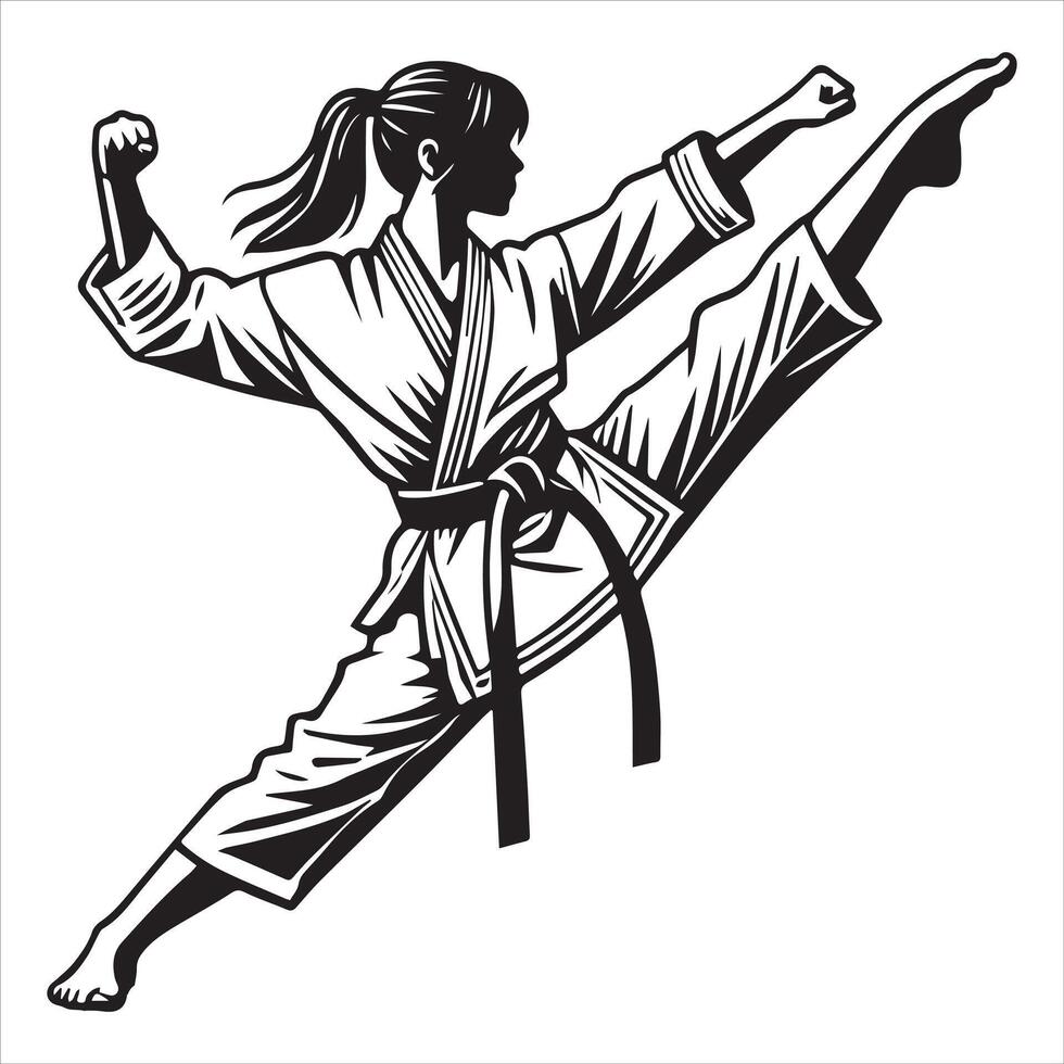 Karate Girl in Focused Fighting Stance vector