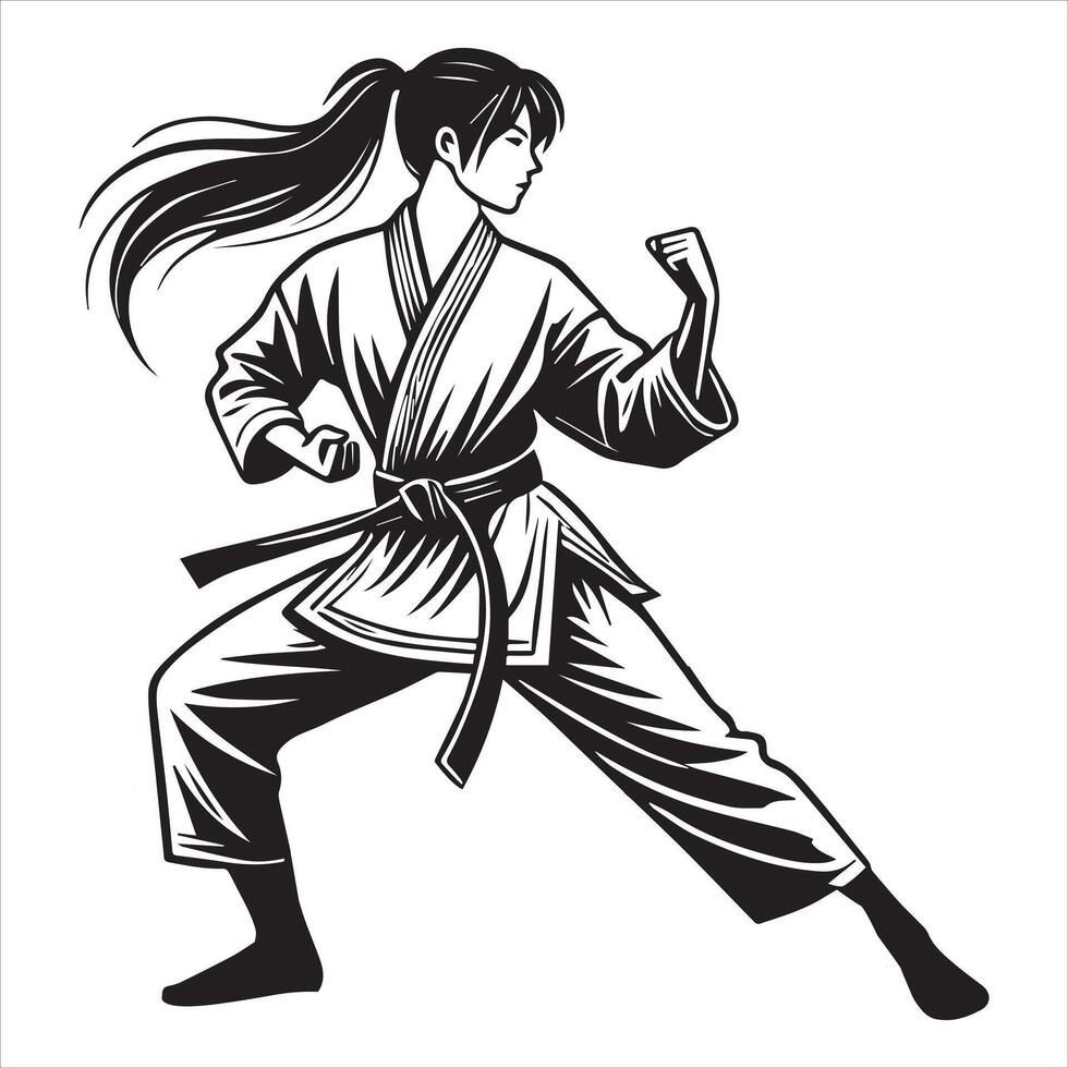 Taekwondo Girl Displaying Strength and Skill vector