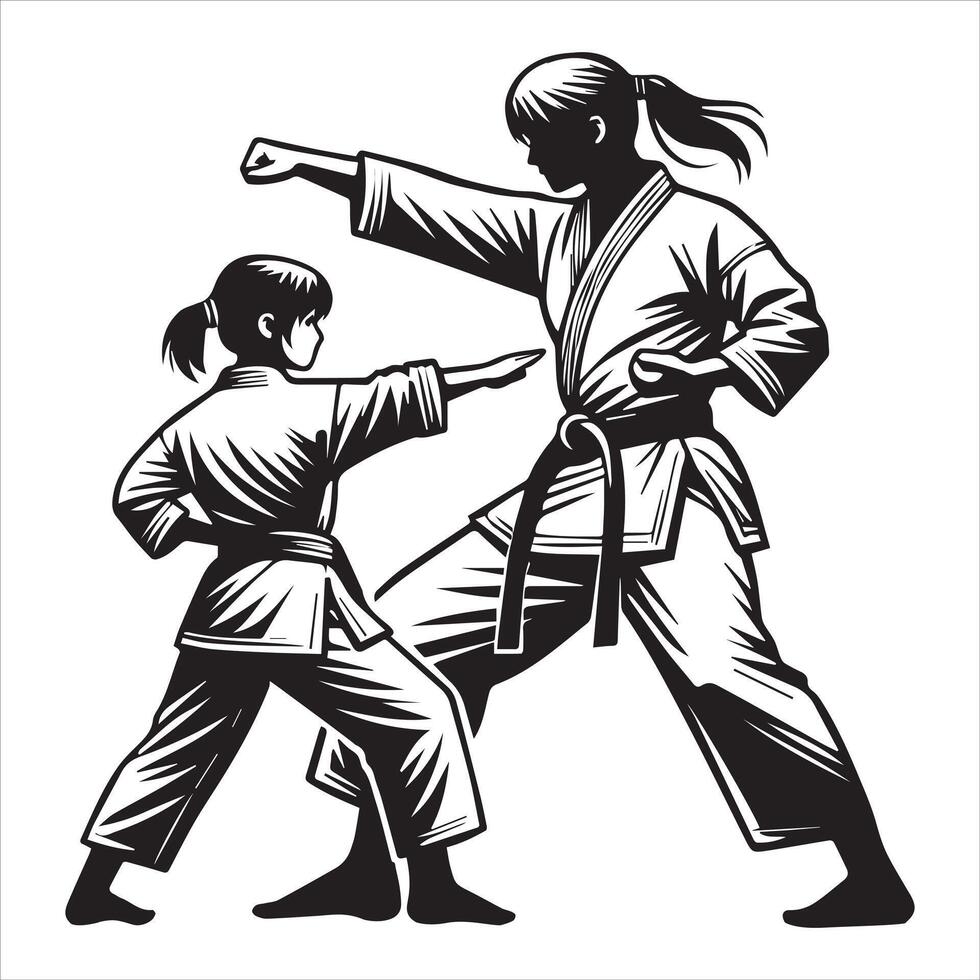 Karate Girl in Fighting Stance Illustration vector