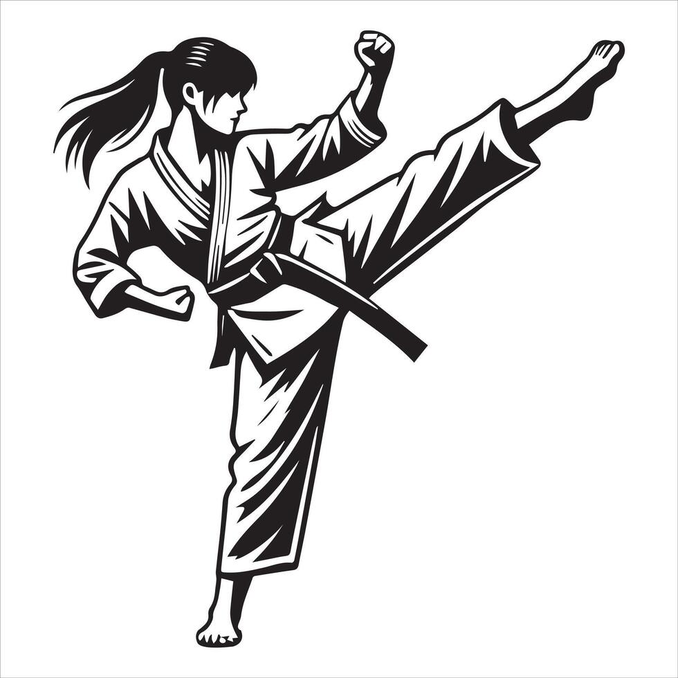Karate Girl Action Pose Design vector