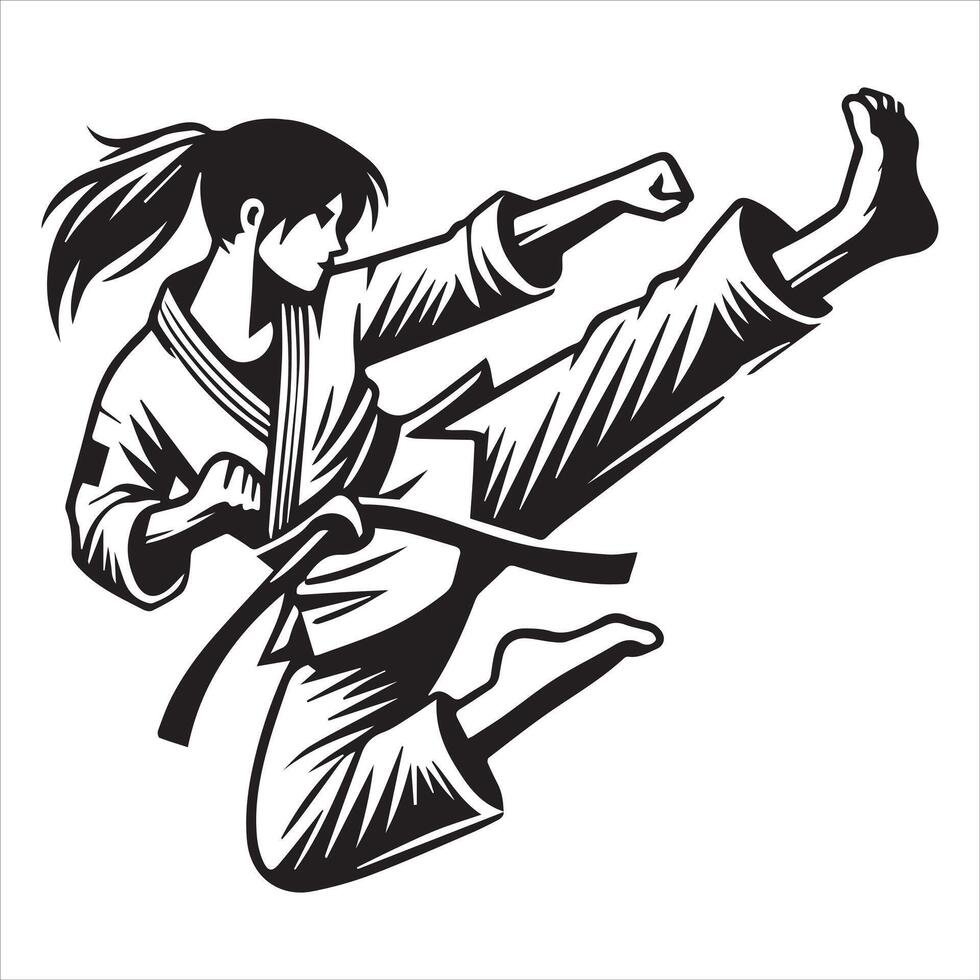 Karate Girl Silhouette Martial Art Pose vector