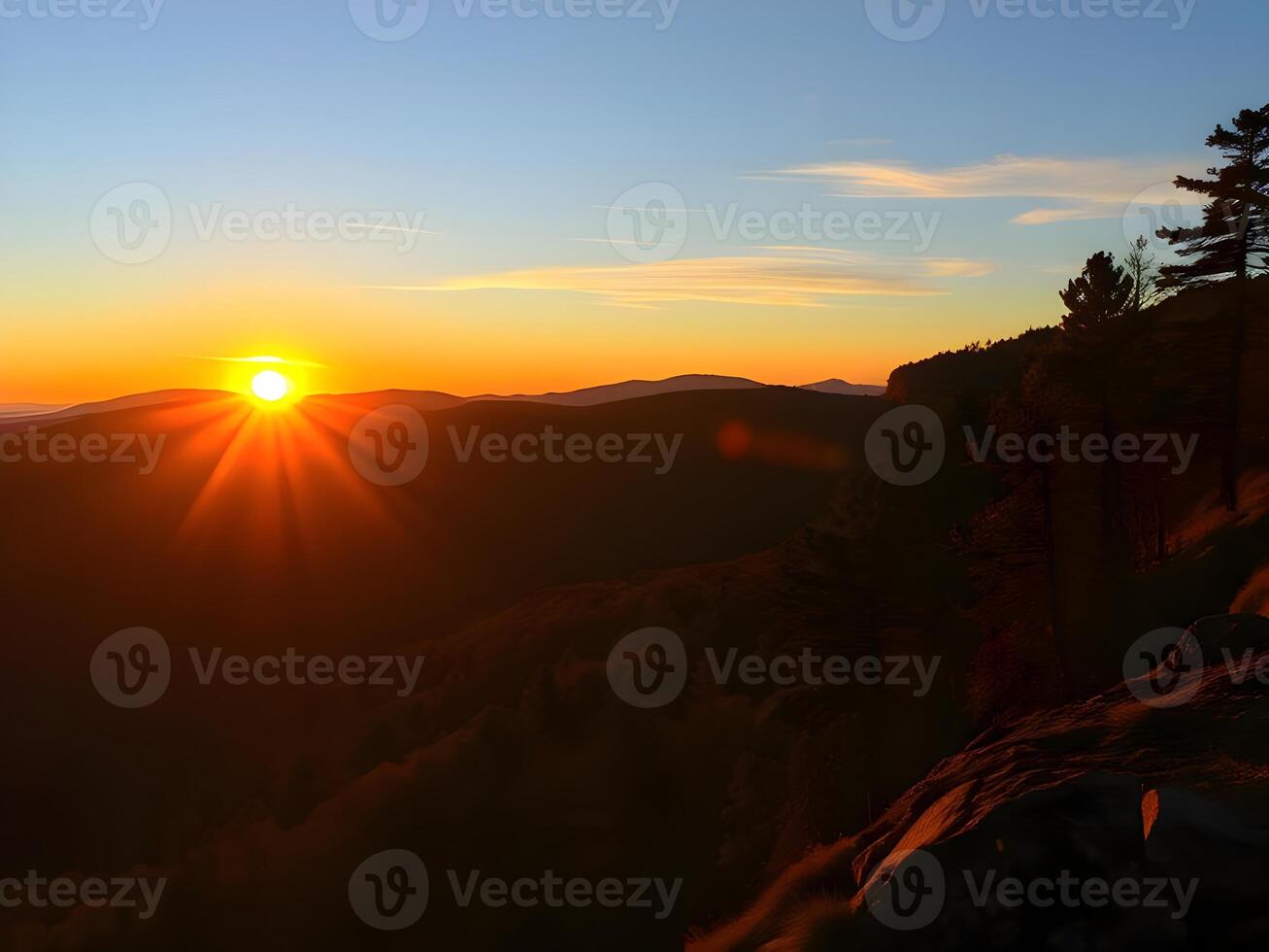 Sunset over the mountains photo