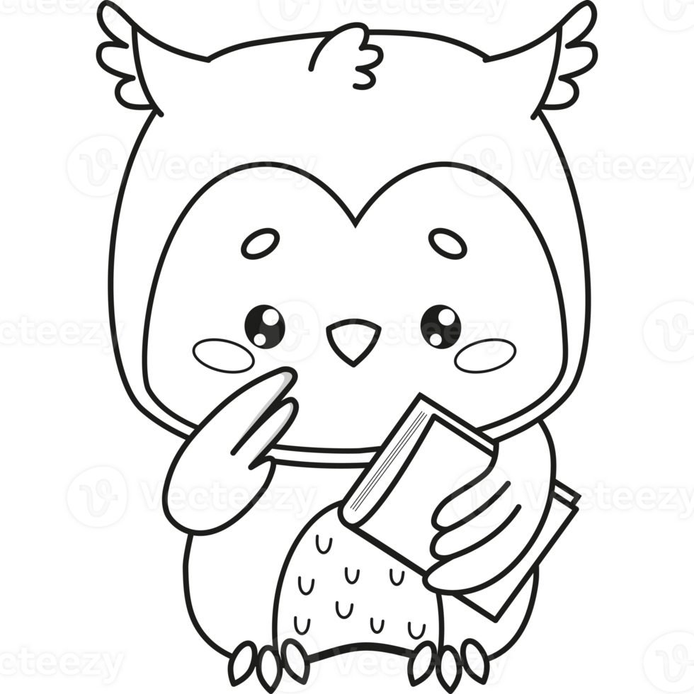Outline Wise Owl with book drawing png