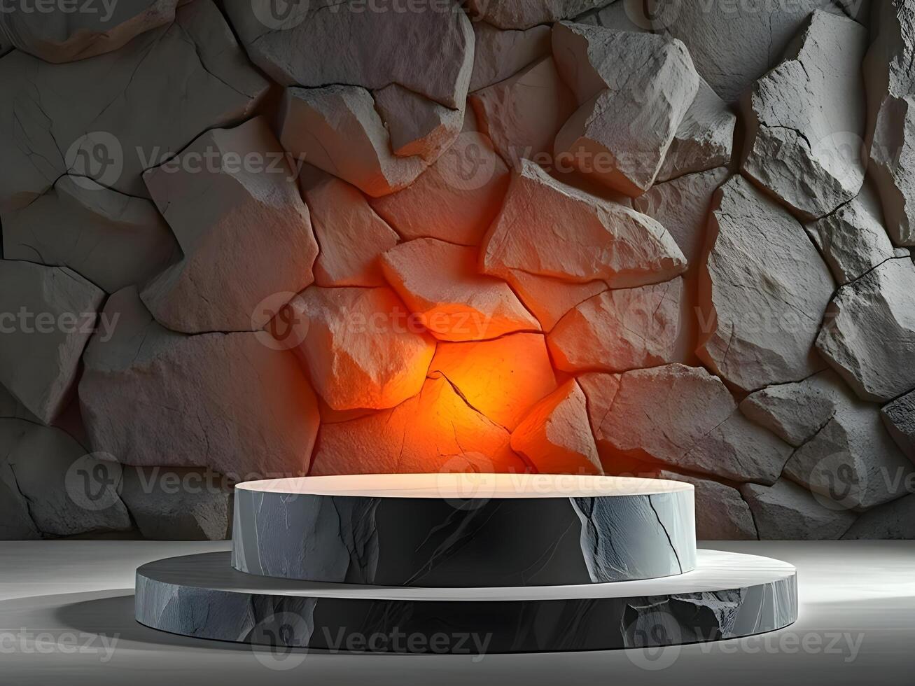 A stone podium with a red light on top photo