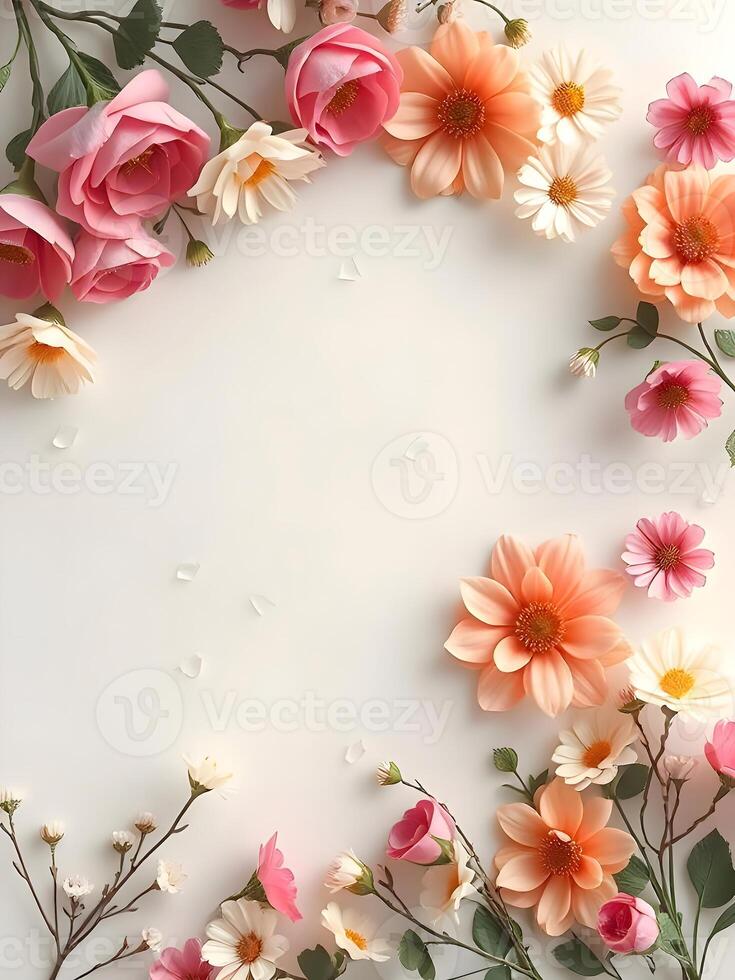 Flowers on white background with copy space photo