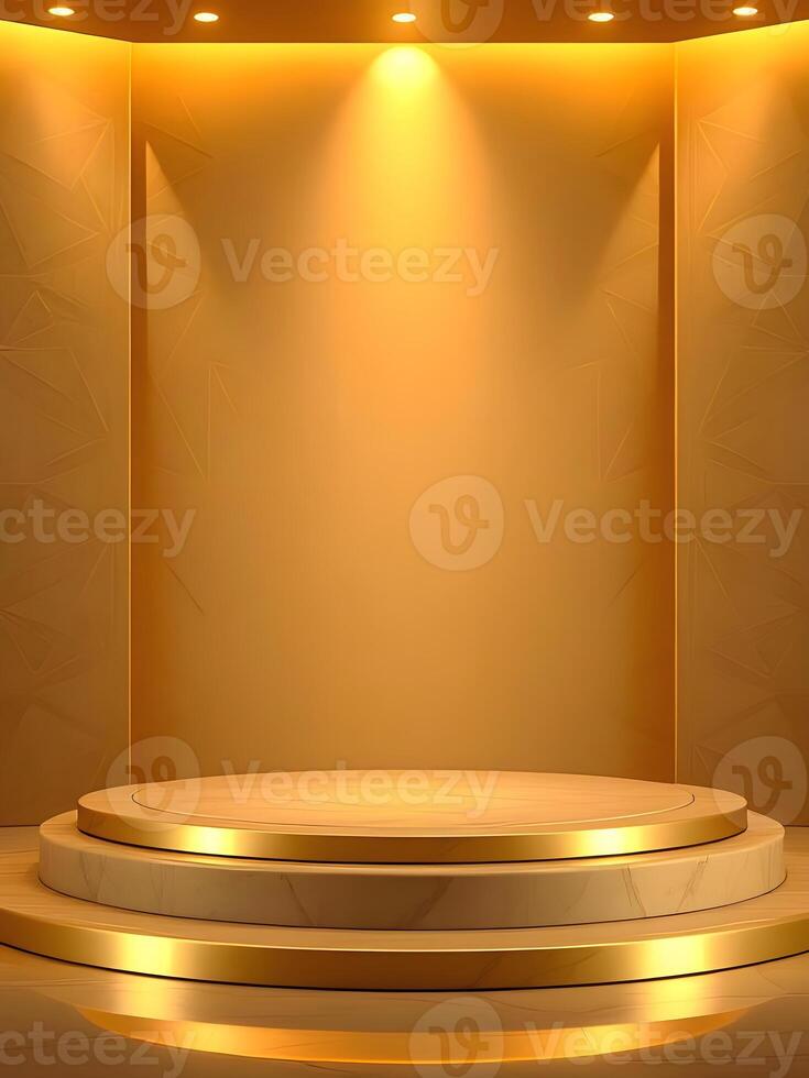 Gold stage with spotlight and podium photo