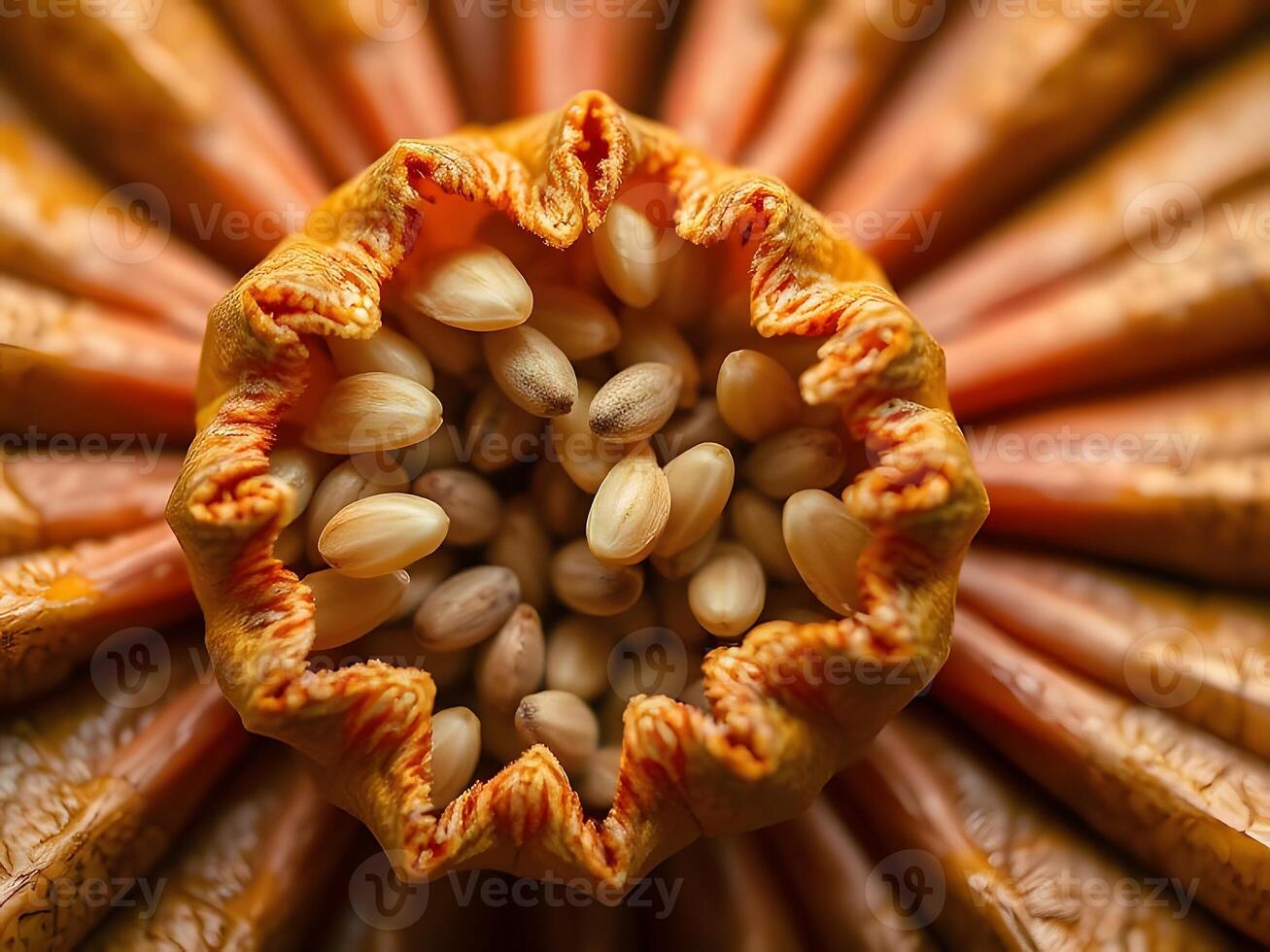 A close up of a flower with seeds inside photo