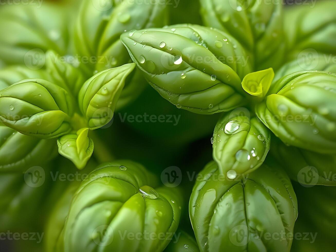 A close up of a bunch of basil leaves photo