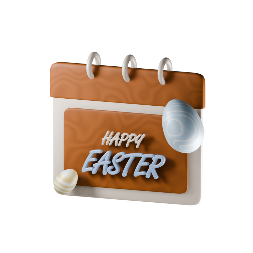 3d calendar with Happy Easter lettering complete with painted eggs. 3d illustration for postcards, web site, mobile applications and social networks. png