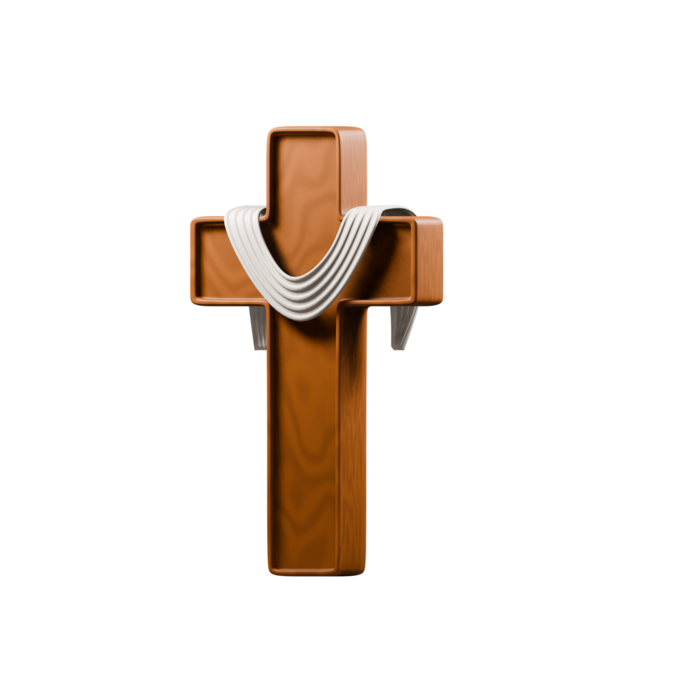 3d Wooden Christian cross, Christianity Concept isolated on white background, 3d illustration. png