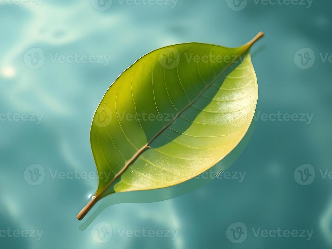 A green leaf floating in the water photo