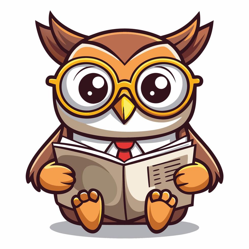 an owl wearing glasses and tie reading a book vector