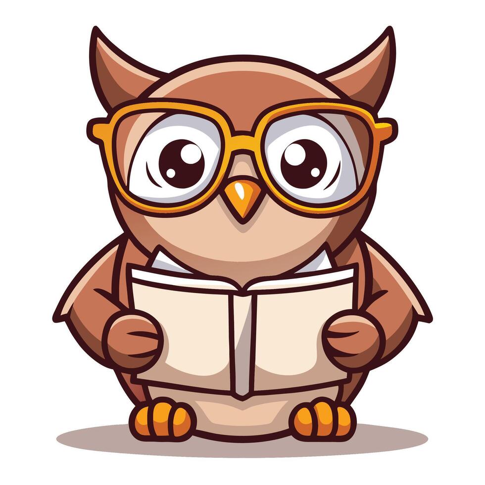 an owl wearing glasses reading a book vector